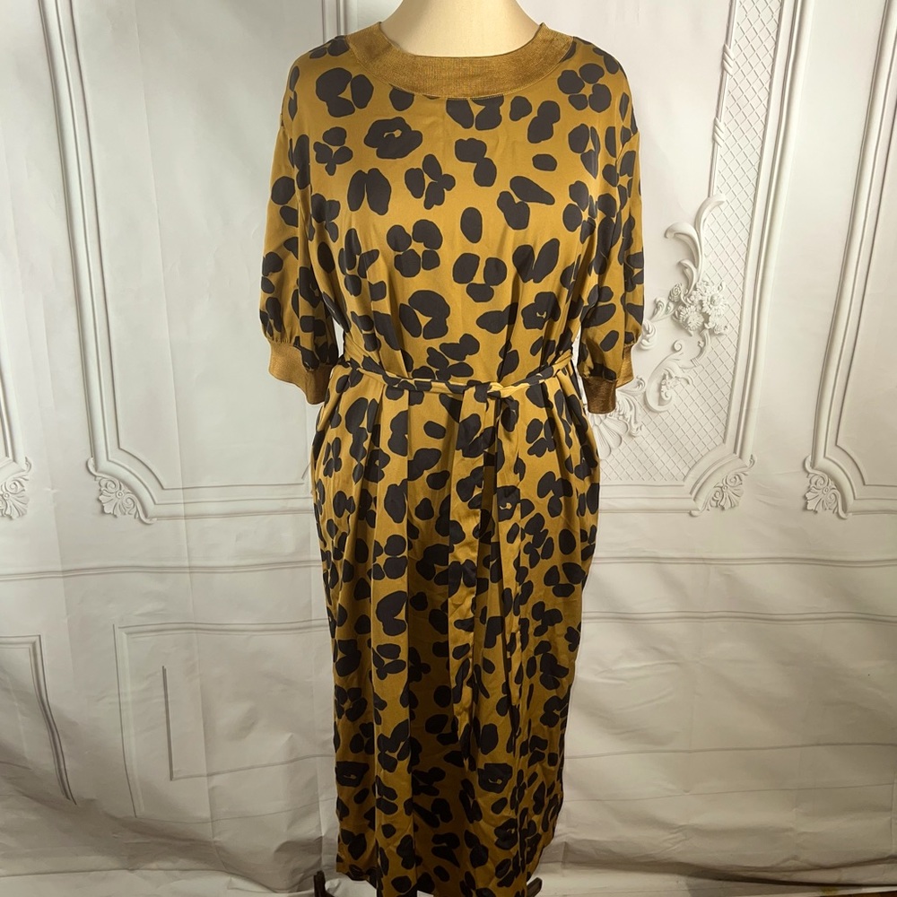 Leopard Puff Sleeve Shift Midi Dress XXL Cheetah